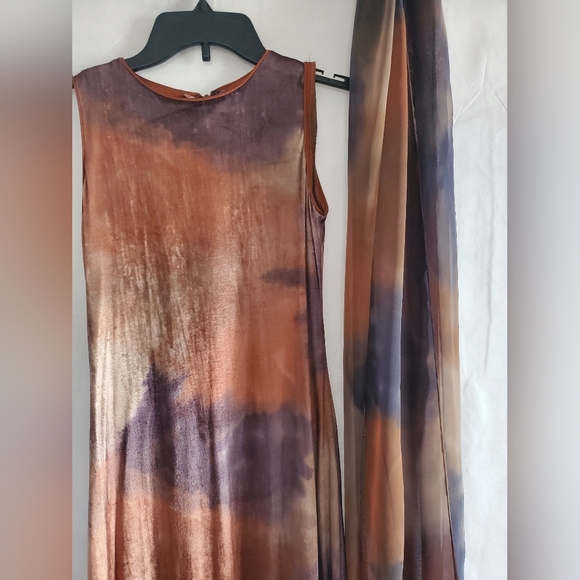 Huey Waltzer SAKS Women's Size 2 Tie Dye Maxi Dress With Scarf - Picture 3 of 7